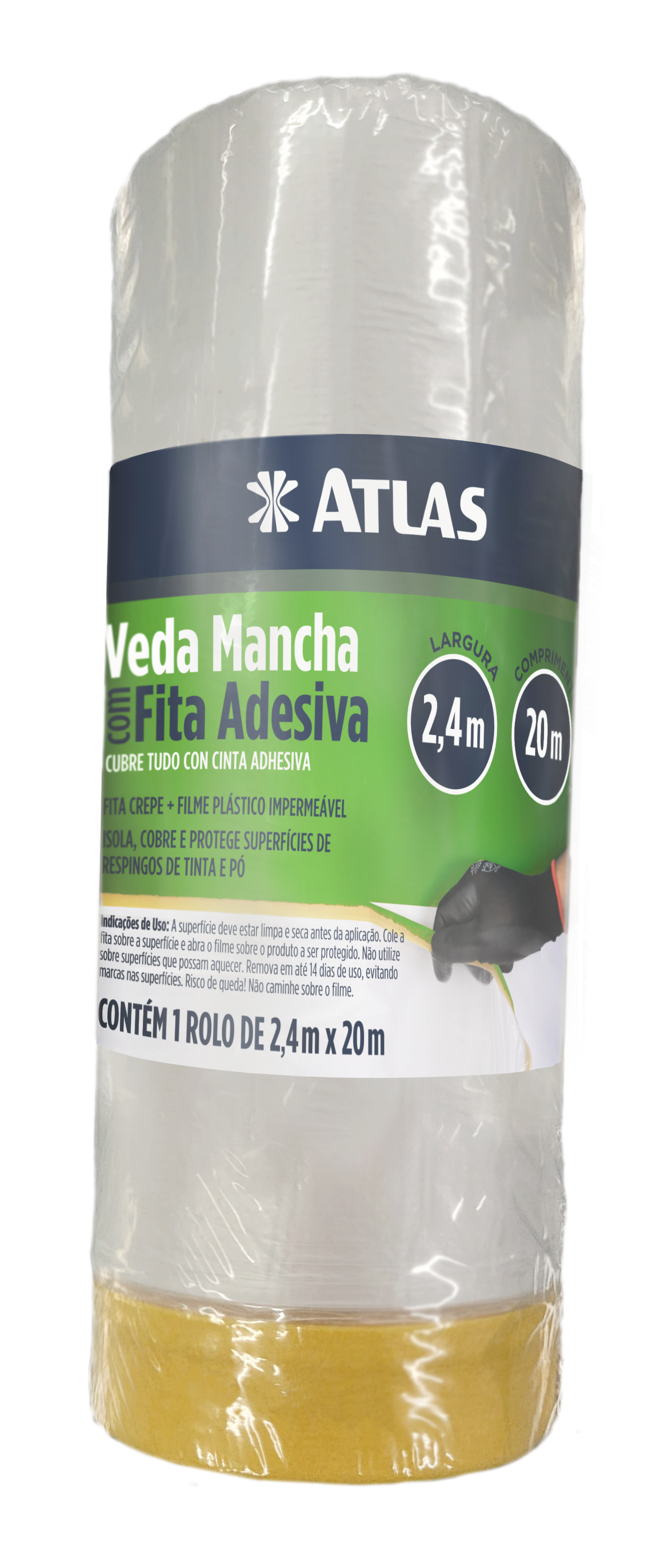 Imagem do produto Atlas Filme Plástico Veda Mancha Mascar com Fita Crepe 2,4x20m
