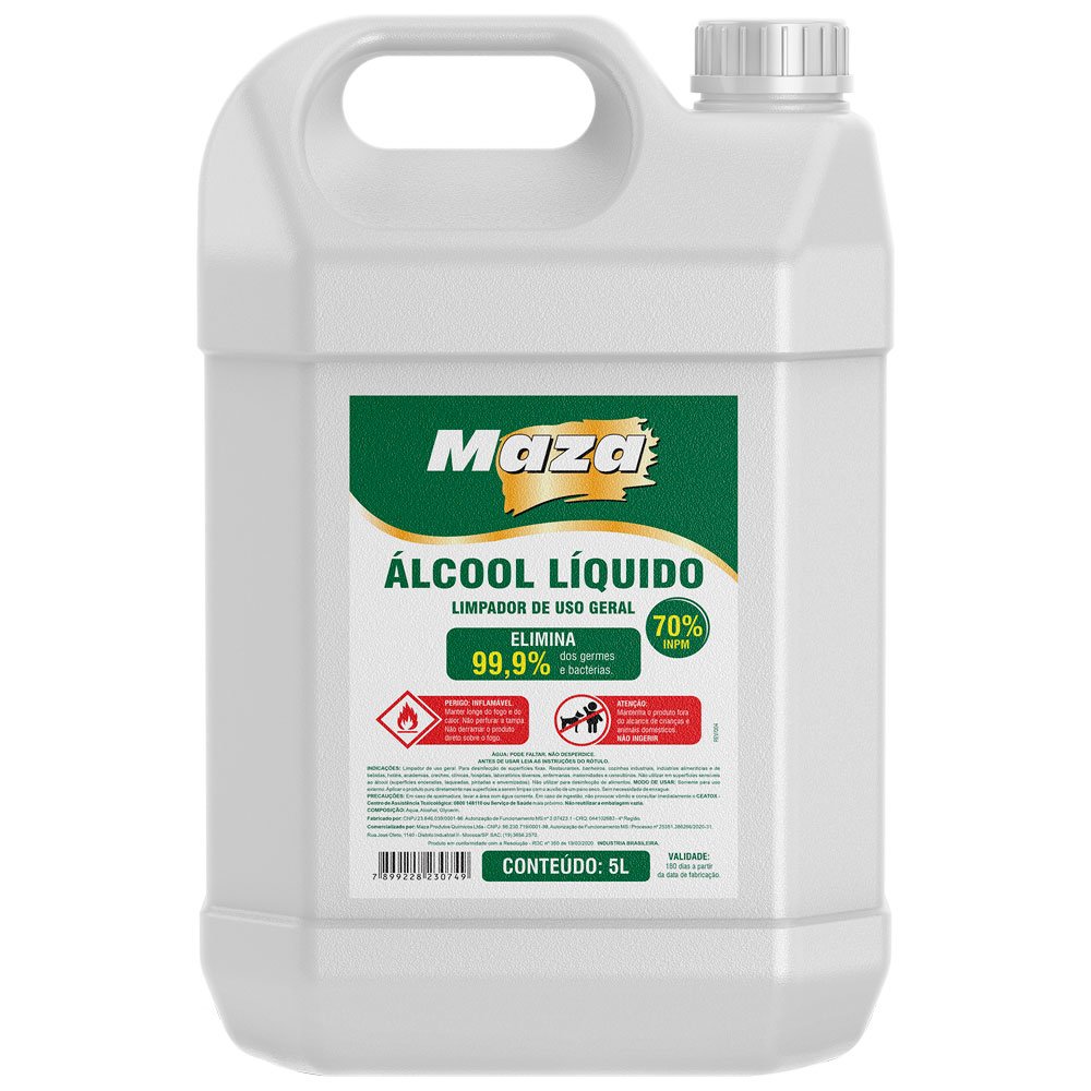Imagem do produto ALCOOL ETILICO HIDR 70% MAZA 5L