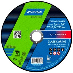 Imagem do produto Disco de Corte Fino Classic 115 x 1.0 x 22.23mm NORTON-AR102