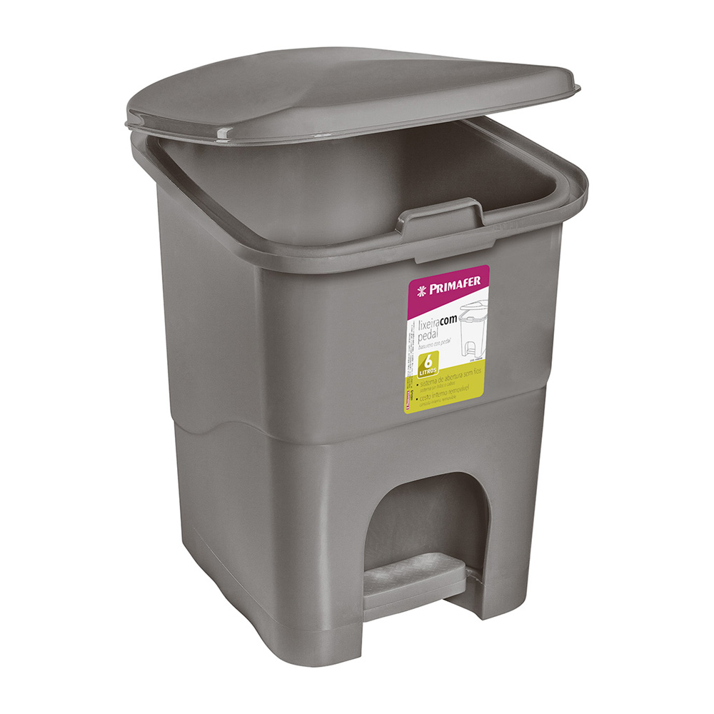 Imagem do produto Atlas Lixeira Retangular Plástica com Pedal e Tampa Cinza 6L